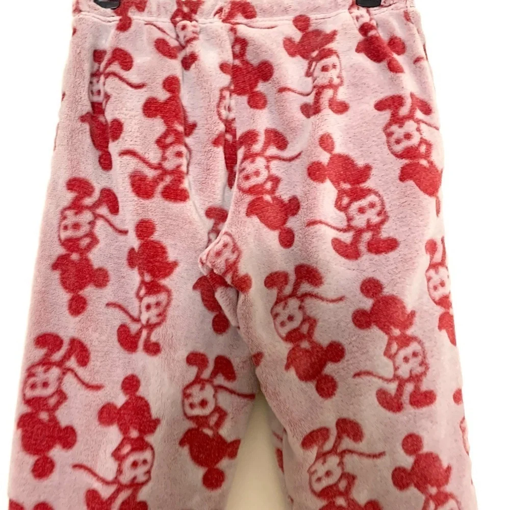 Disney Fleece Mickey Mouse Pajama Set Top Pants Red Cream Medium
